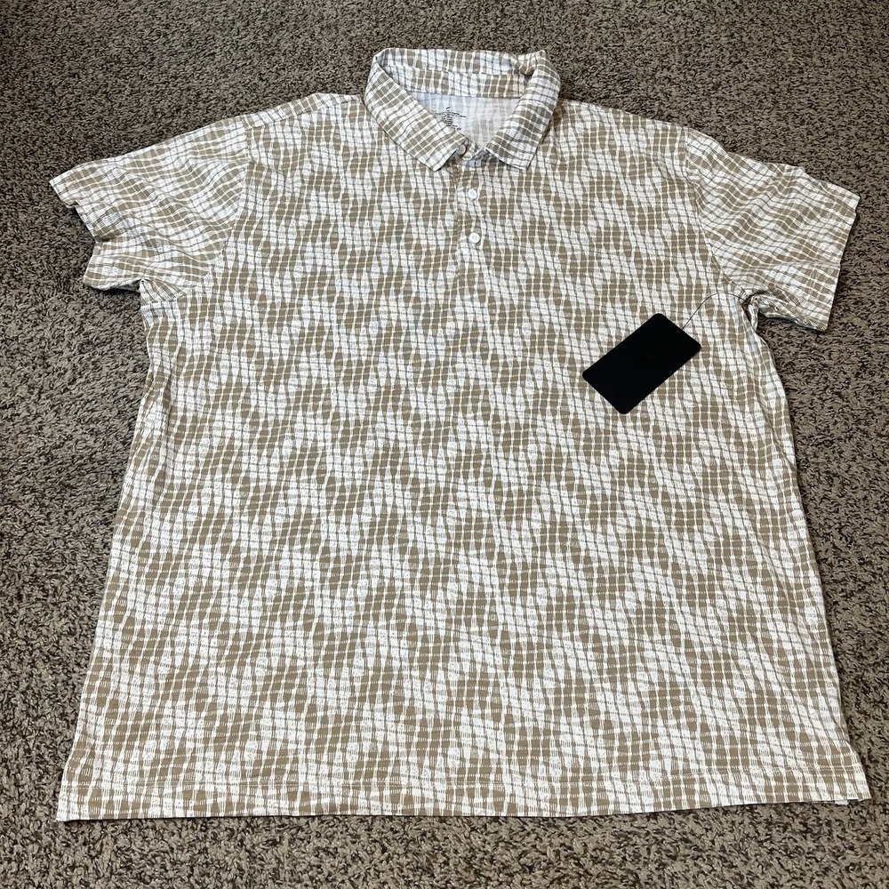 Fabletics The 24-7 Polo Mens XXL Tan Abstract Print Stretch Golf Short Sleeve